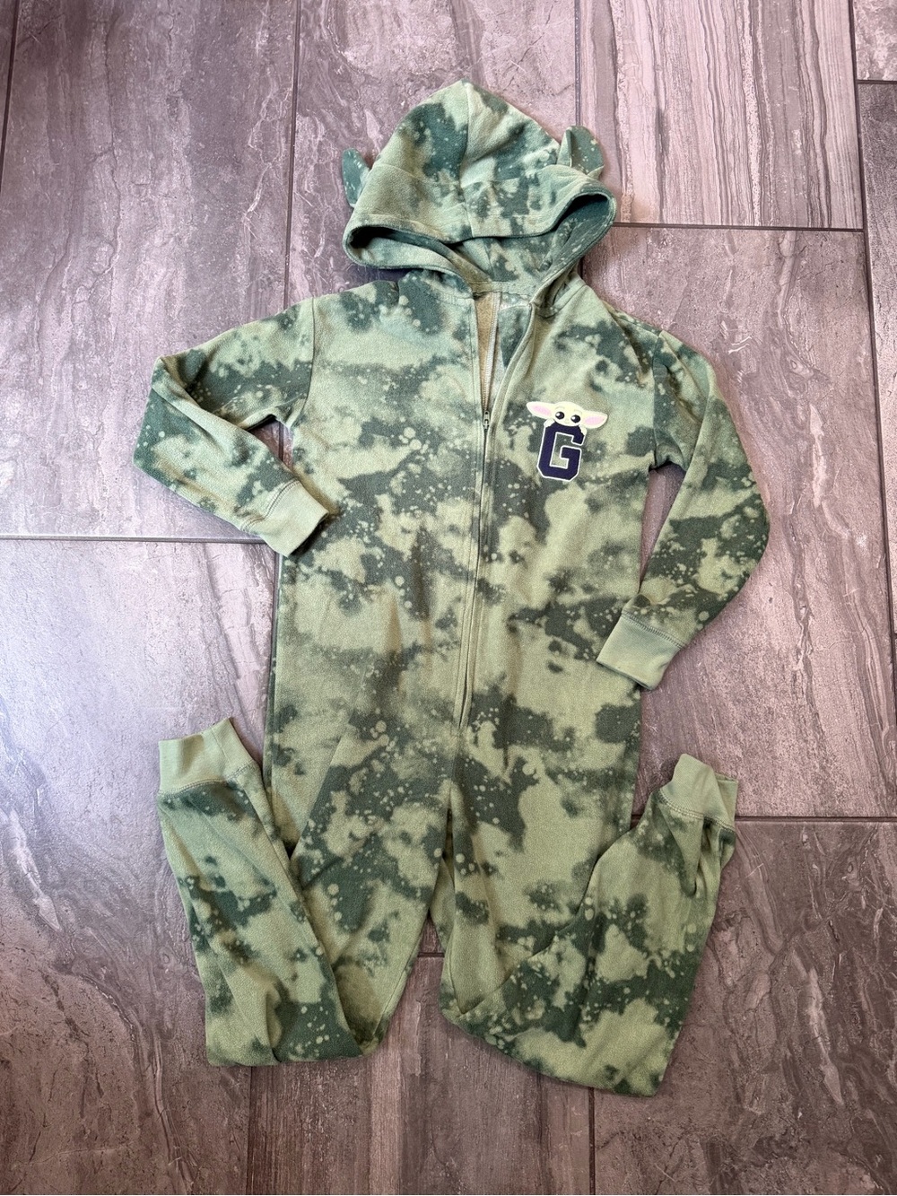 Gap x Star Wars Grogu Yoda Kids Hooded One-Piece Pajamas Green Size 6